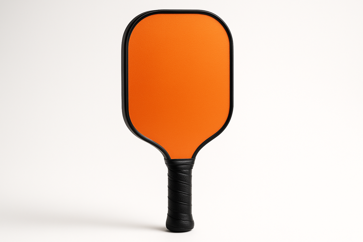 High-end pickleball paddle in orange and black