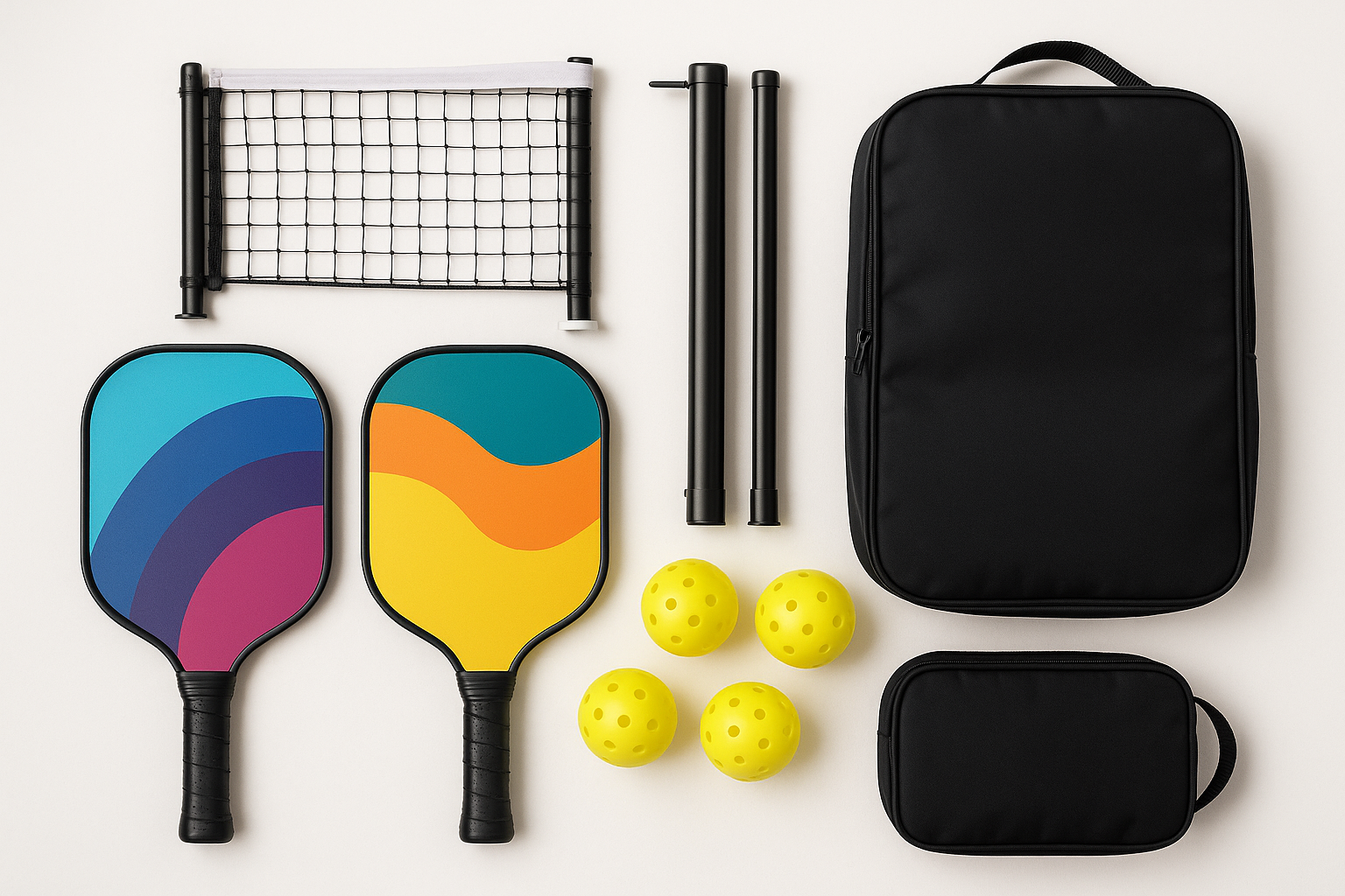 Pickleball set with paddles, balls, net, and carrying bag